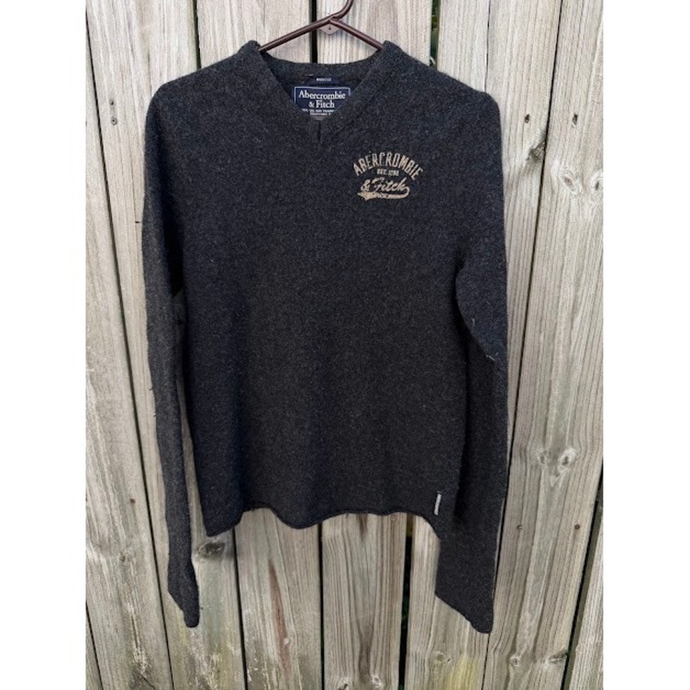 Y2K Vintage Preppy Abercrombie & Fitch Sweater Small Gray 100% Wool Muscle Fit